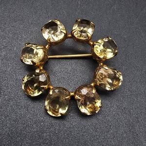 Ronci 12K Gold Filled Citrine Brooch Wreath Round Vintage Jewelry